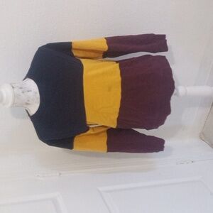 Blue and yellow and maroon color block sweater